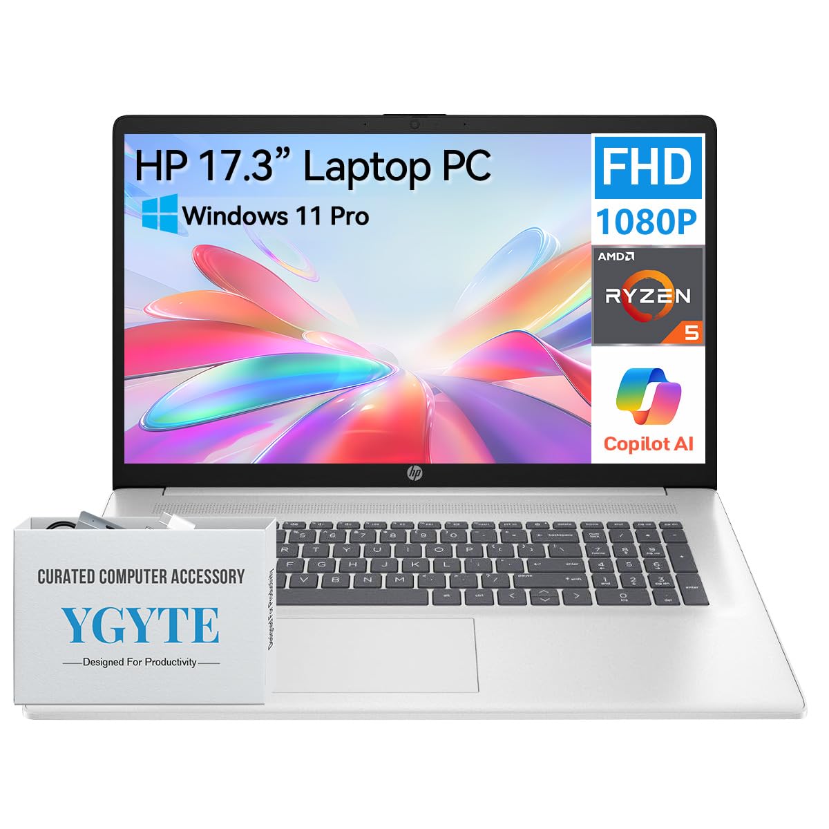 HP 17 Inch Laptop Computer | 17.3 FHD IPS Business Laptop PC | Windows 11 Pro | AMD Ryzen 5 (6-Cores) | 10-Key Number Pad | 32GB RAM 1TB SSD
