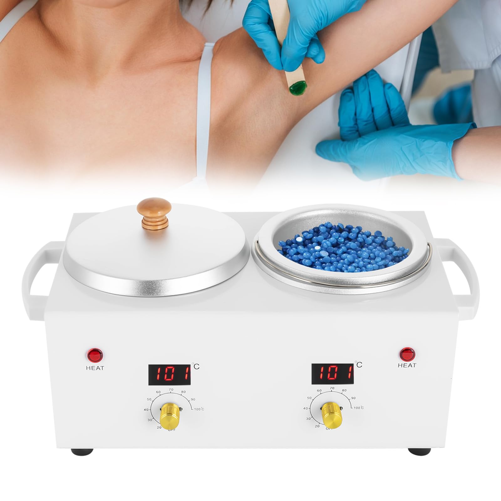 Podwójny podgrzewacz wosku, 100 W, profesjonalny podwójny wosk, ciepły wosk do depilacji, do usuwania włosów, nóg twarzy, bikini, biały