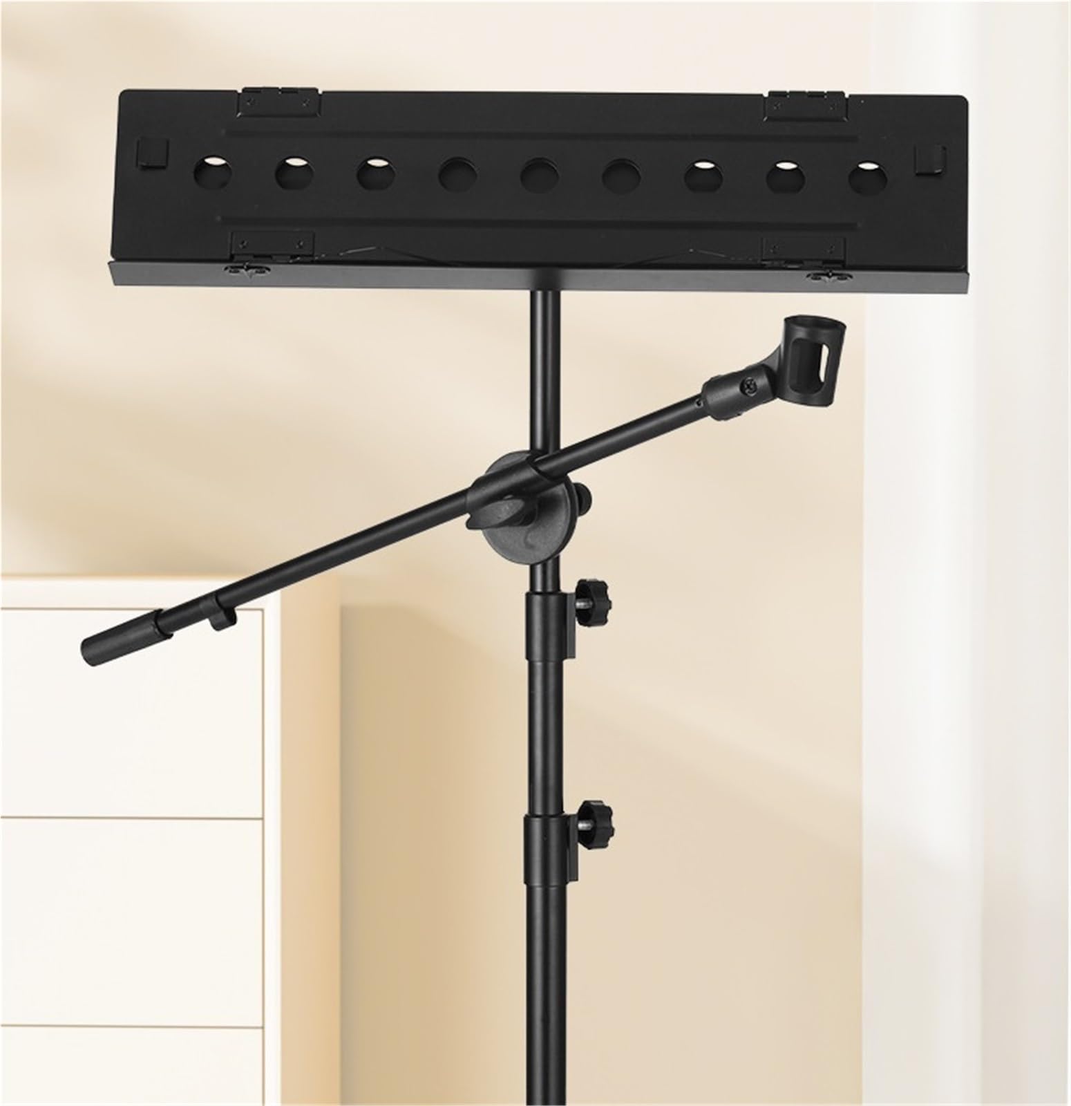 Leggio per spartiti, Leggio Pieghevole Regolabile in Altezza Portatile con Supporto for Microfono in Metallo Nero
