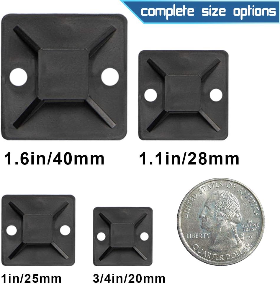 Zip Tie Mount 0.75 Inch 20 mm Black Small Wire Tie Adhesive Mounting, 100 Pieces.perfect for Wire Clips Cable Management Cable Tie Anchors,Durability Pro-grade UV Wire Holder : Electronics