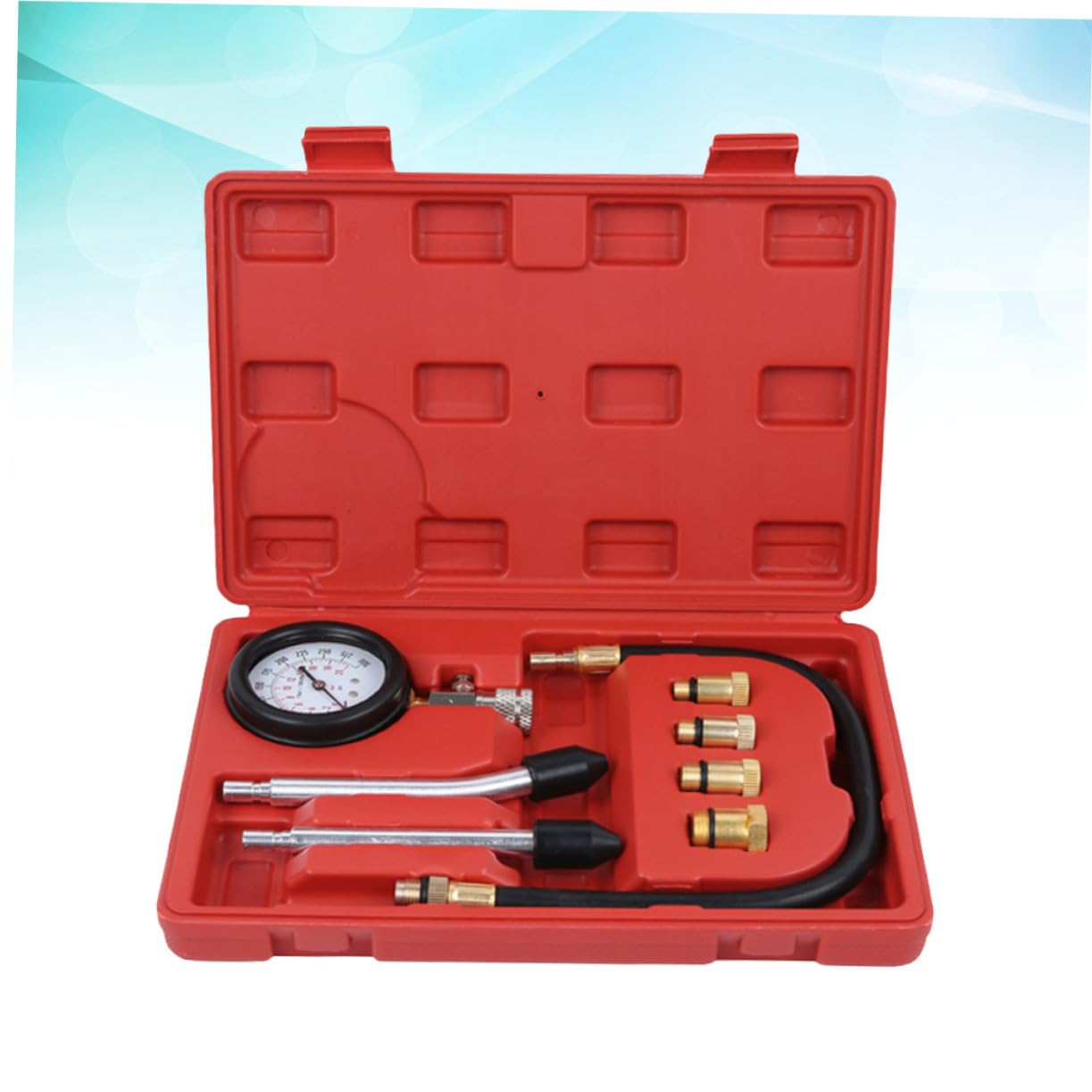 Alipis Tester Compressione Cilindri Auto Veicolo Rilevatore Perdite Tabella Pressione Manometro Psi Bar Adattatore Albero Motore Trasversale Cono Gomma Compatibile Benzina Motociclette Ve