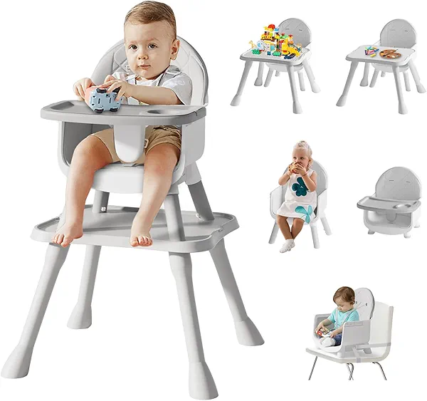 6 in 1 Baby High Chair for Babies and Toddlers, Booster Seat, Kids Learning Table & Chair (Grey)
