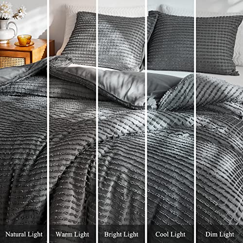Warmdern King Comforter Set Grey Boho Stripe Comforter Lightweight Microfiber Down Alternative Comforter Tufted Bedding Set 3 Pcs For All Season - 1 Comforter & 2 Pillowcases (Grey, King) #TOP7