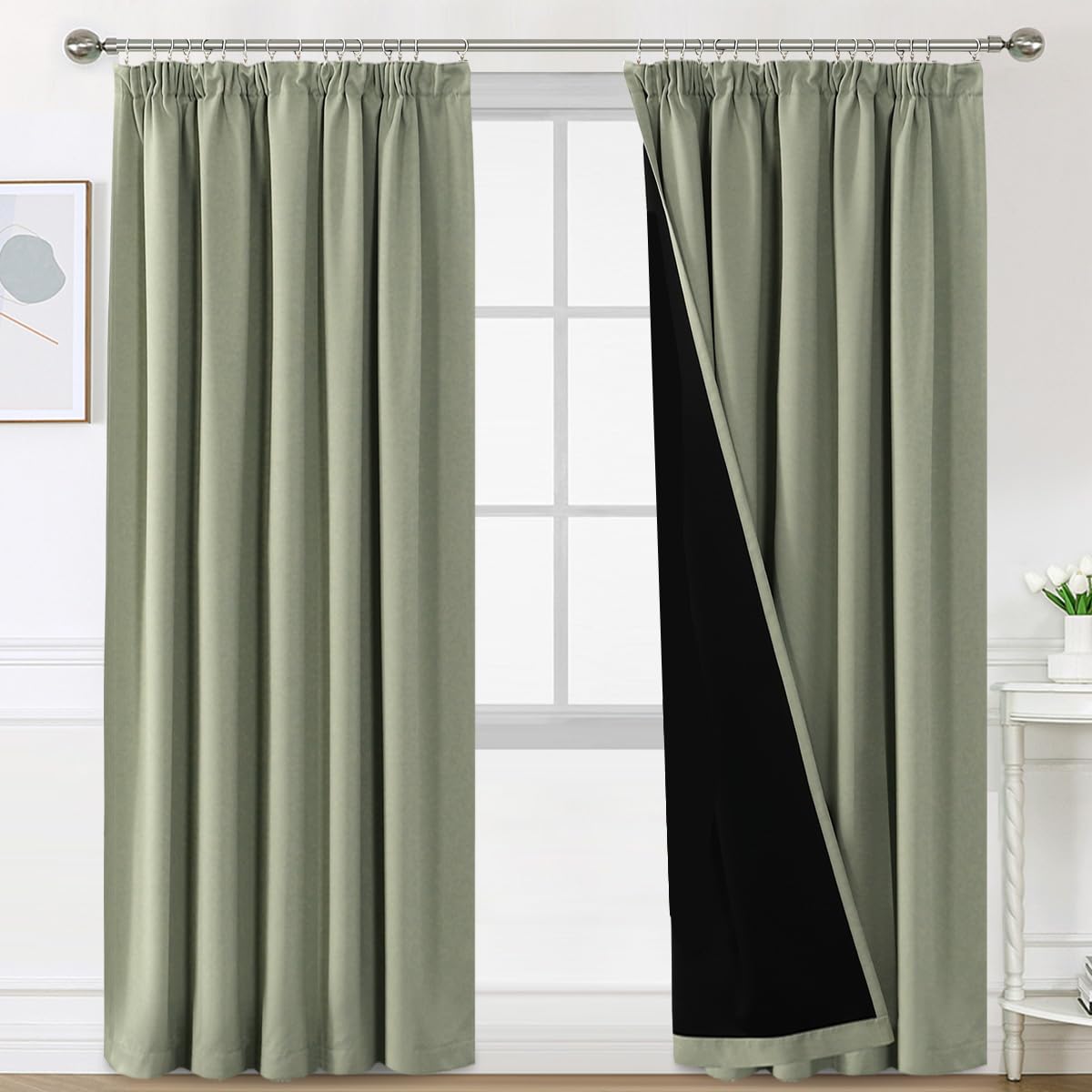 BellaHills 100% Blickdicht Vorhang mit Kräuselband 2er Set Schlafzimmer Gardinen Blickdicht Verdunklungsvorhänge Thermal Curtains Blackout Vorhang