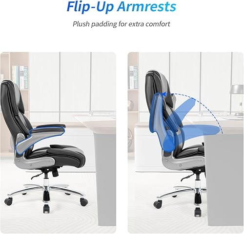 Miniatura 4 de PayLessHere Silla de oficina grande y alta, silla de escritorio ajustable de cuero ejecutivo de 400 libras con reposabrazos, silla de escritorio