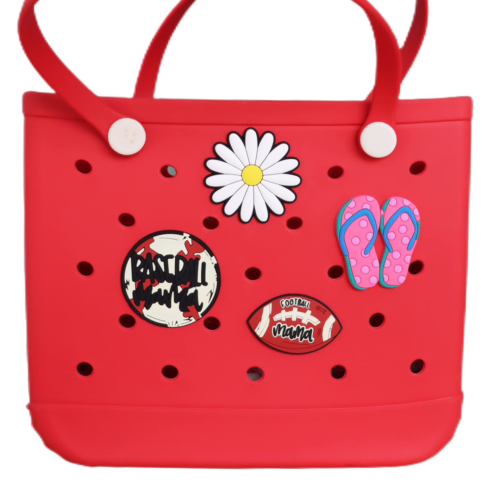 4PCS Charm Inserts for Bogg Bag, 3" Sports Charm Accessories for Beach Totes, Personalize your Tote Bag - Baseball, Football, Flower, Slippers, Metal, No Gemstone