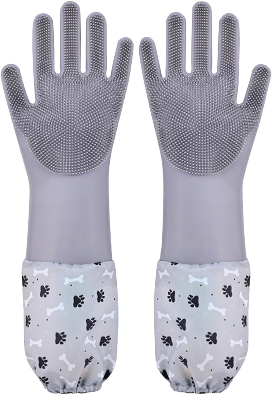 Pet Grooming Gloves Pet Hair Remover Cat, Dog Washing Gloves Silicone Heat Resistant Cleaning Gloves with High-Density Teeth Grooming Gloves for Dogs, Cats, Horses, Rabbits (1 Pair - Gray)