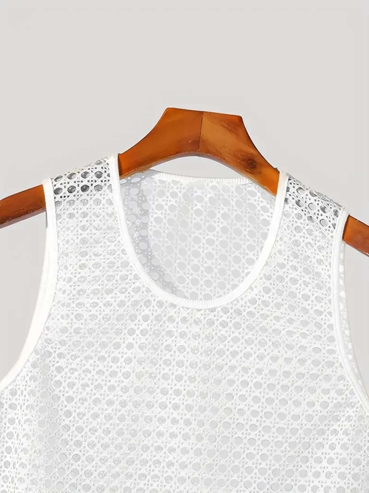 Canotta da uomo senza maniche, in maglia a rete, con motivo traforato | Design arioso in maglia a rete, vestibilità comoda, versatile, scollo rotondo femminile