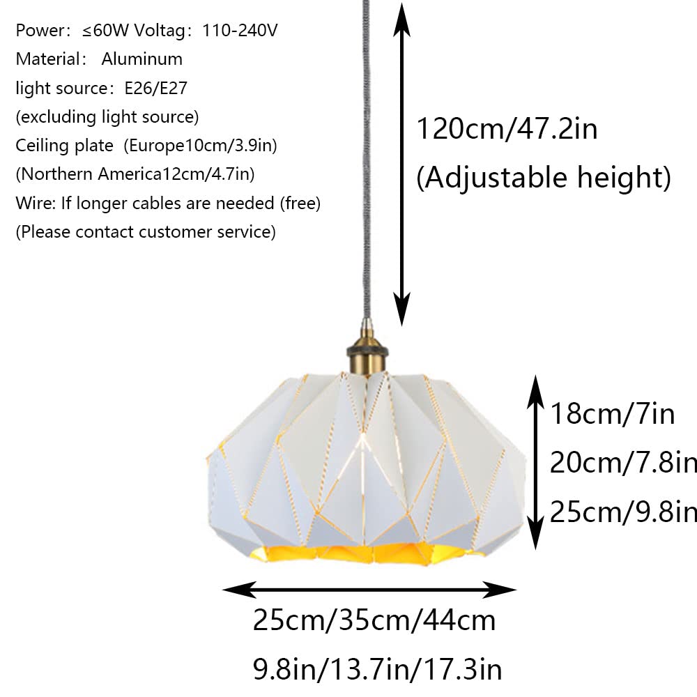 Metalowa lampa wisząca w stylu wiejskim w stylu vintage, lampa sufitowa E26, regulowana, do kuchni, salonu, kawiarni, baru, wzornictwa przemysłowego, czarna (biała, 44 cm)