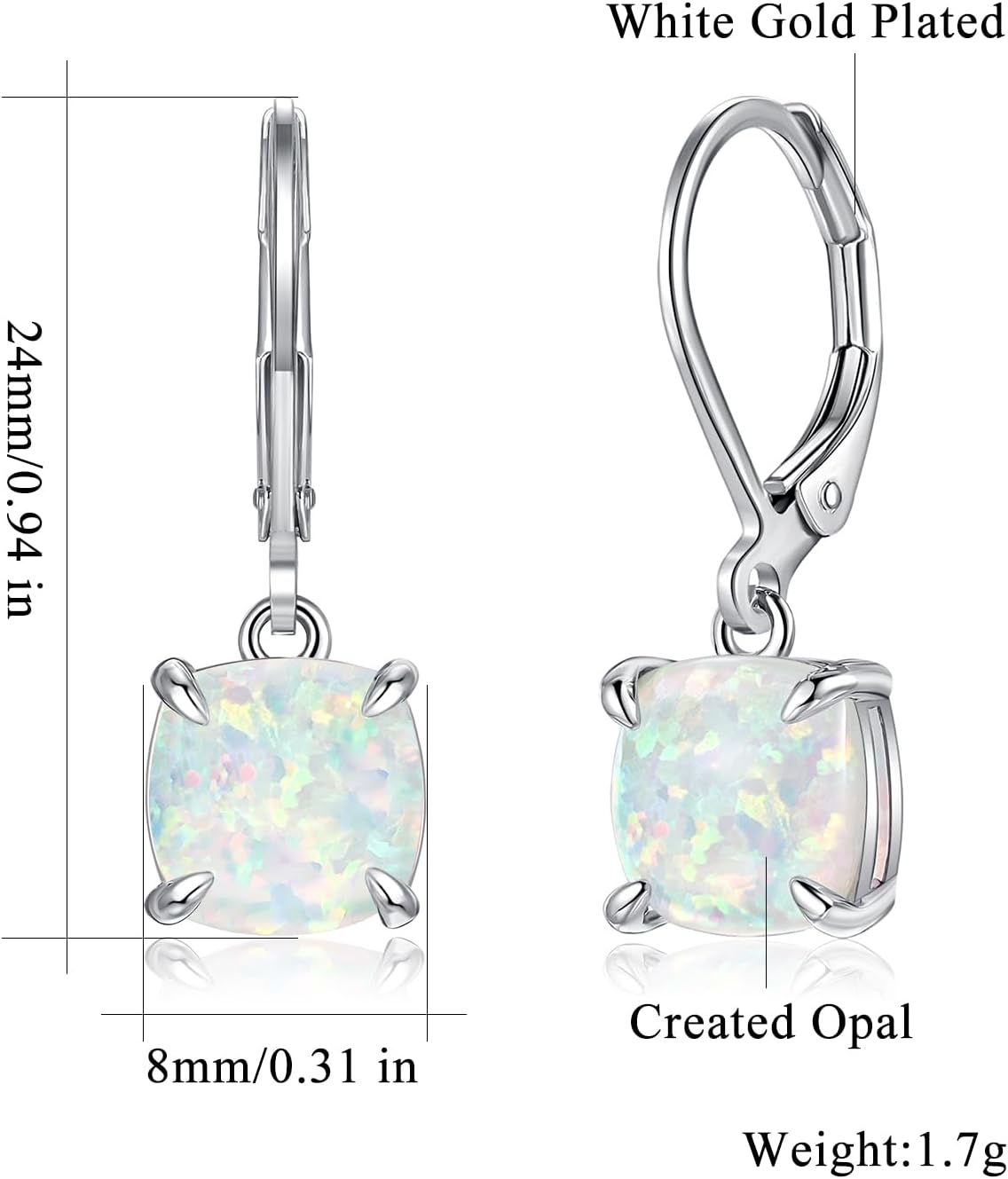 CiNily Square-Cut Opal Earrings Leverback Drop Earrings for Women Hypoallergenic, Pendant Earrings 14K White Gold/Gold Dangle Earrings Opal Hoops Birthday Wedding Mothers Day Jewelry Gifts - Image 3