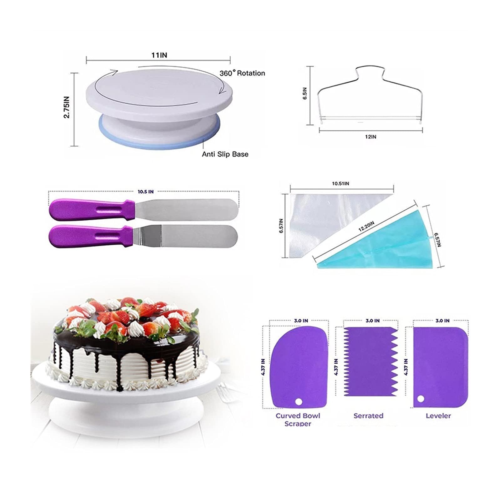 Tortenplatte Drehbar Drehring Kuchenständer Werkzeuge Kit Rotary Tisch Backenwerkzeug Rohrleitungsdüse Rohrleitungsbeutel Set Backvorräte Sets Küche DIY. Backwerkzeuge Kuchen dekorieren Verbrauchsmate