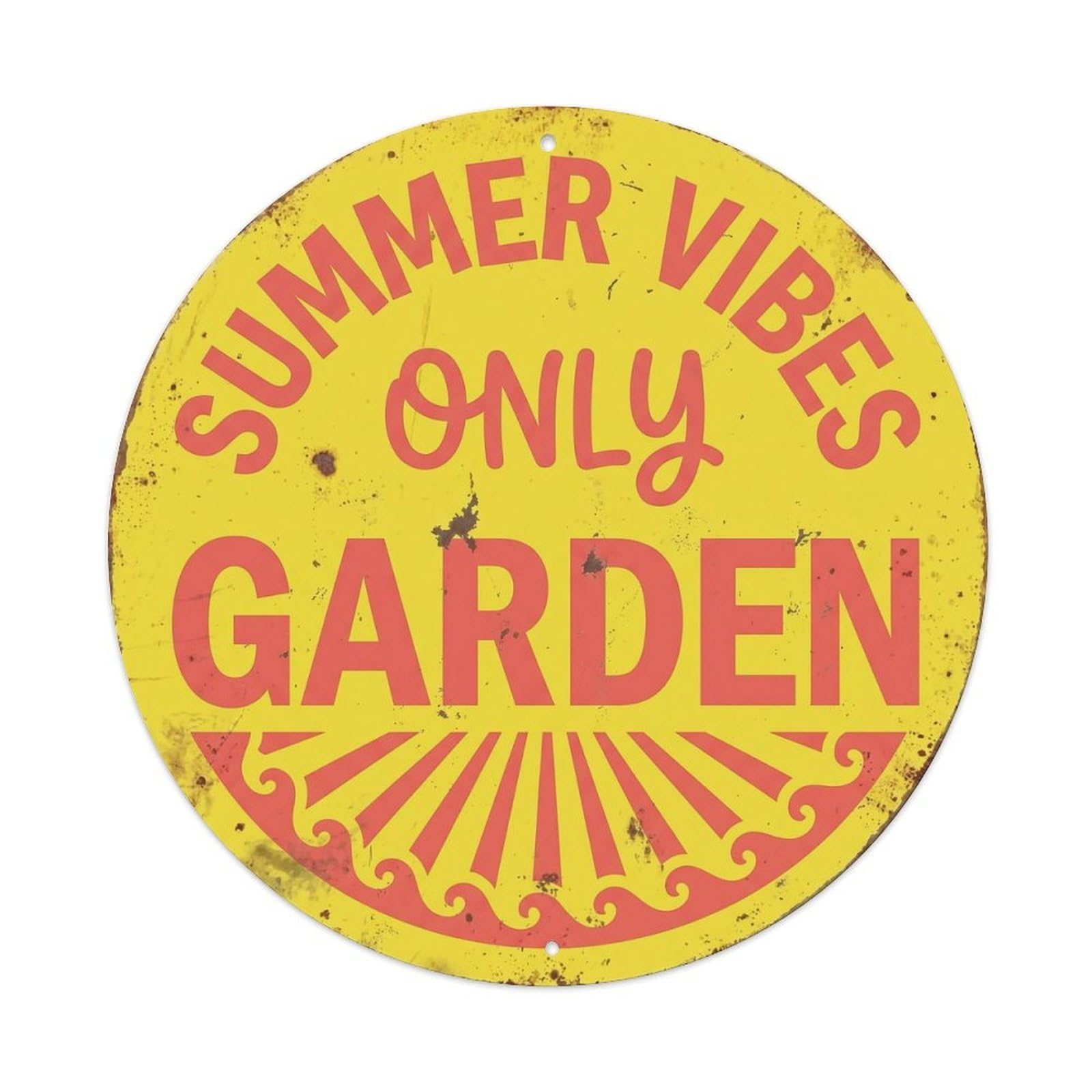 Yrnq Vintage Style Summer Vibes Only Garden Vintage Metal Tin Sign Plaque Wall Decor For Cafe, Club, Garden Round Metal Poster 8X8inch