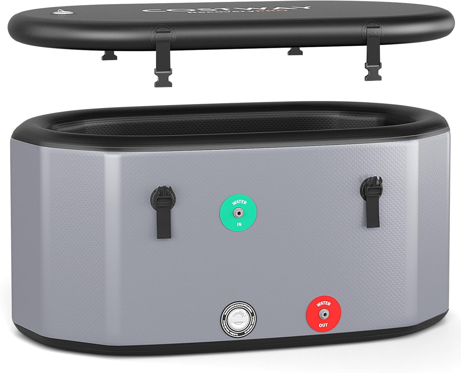 COSTWAY XL 129 Gal Oval Ice Bath Tub with Cover, Portable Outdoor Inflatable Cold Plunge Tub with Backpack, Pump, for Cold and Therapy, Compatible with Water Chillers, Grey