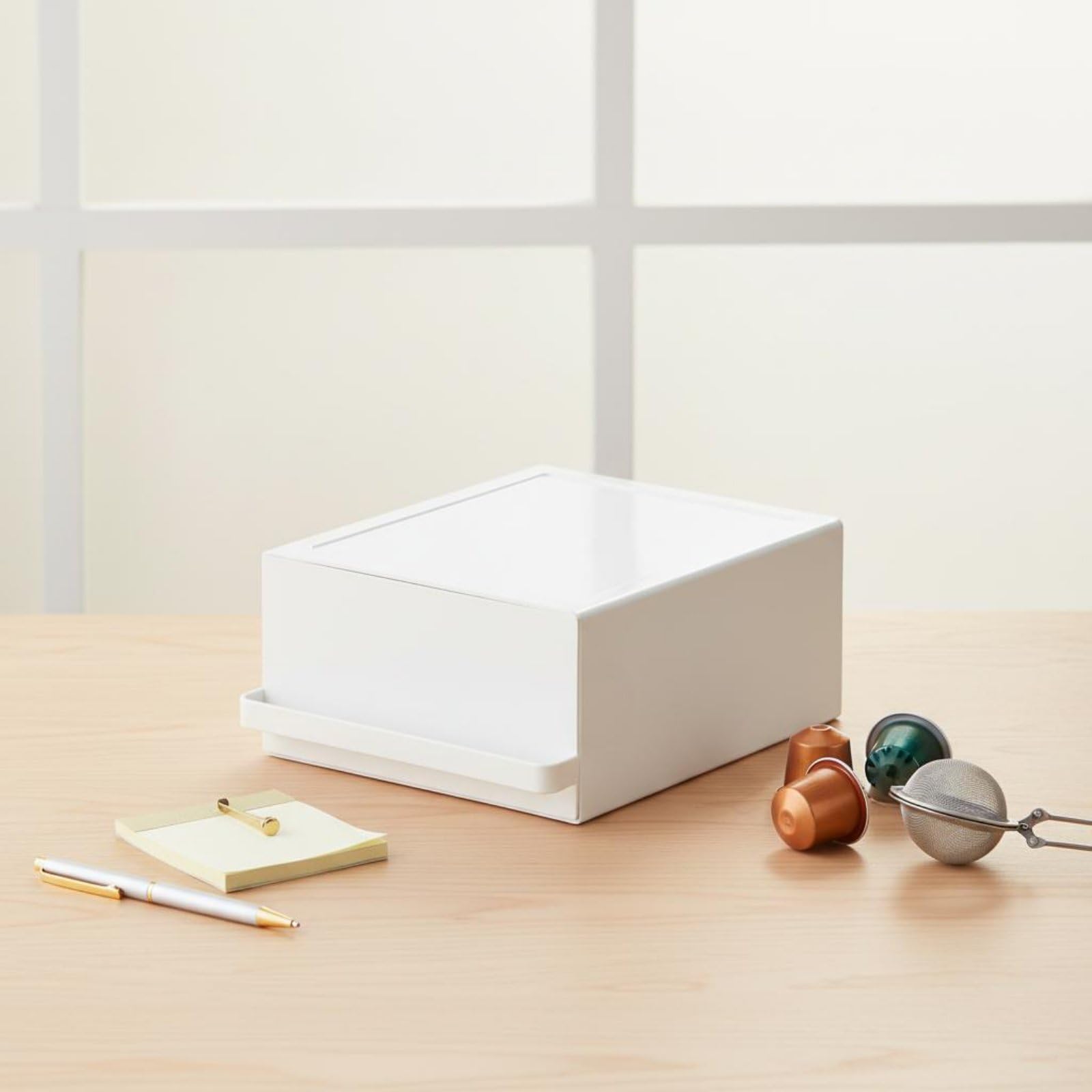 Desktop Schubladen Organizer Teebeutel Aufbewahrungsbox Zubehörregal Aufbewahrungsbehälter mit Verstärkter Ablagefläche für Kaffeezubehör für Arbeitszimmer, Weiß