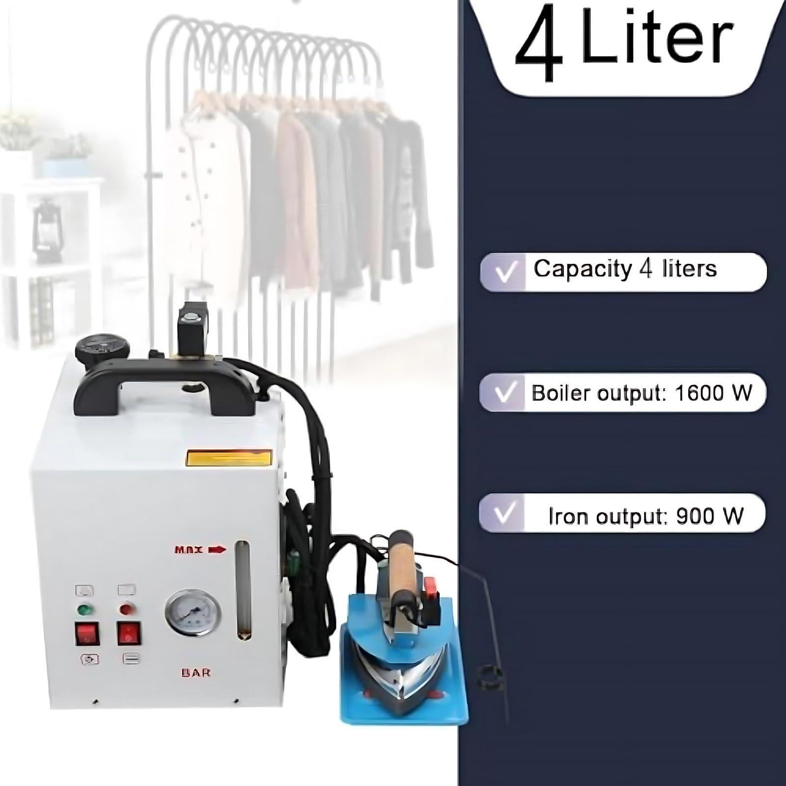 Przemysłowa Stacja Do Prasowania Parowego, Elektryczne Żelazko Parowe O Mocy 1600 W, Parownica 900 W, Parownica Do Ubrań 4 L Z Regulacją Temperatury, Ręczny Kocioł Parowy Z Manometrem
