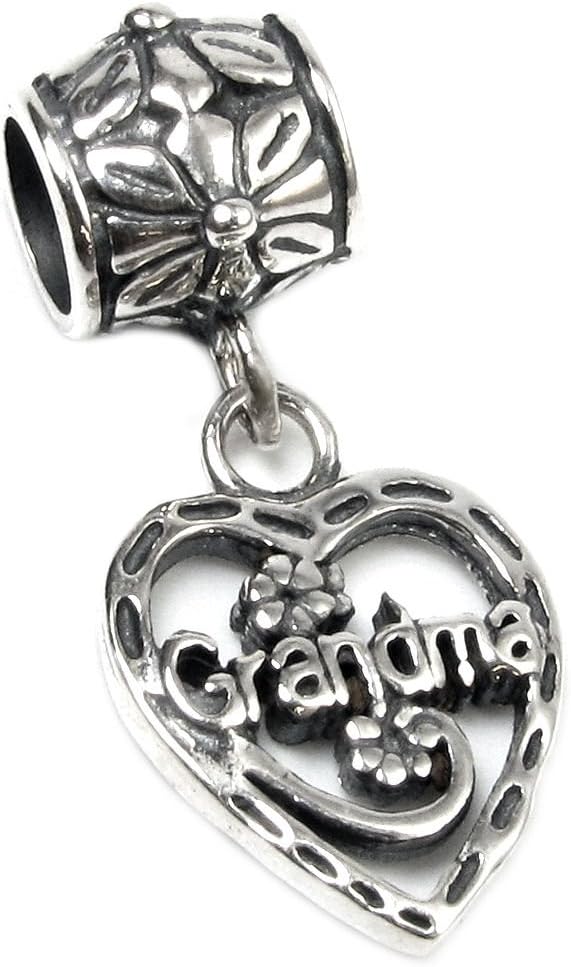Sterling Silver Love Grandma Heart European Dangle Bead Charm