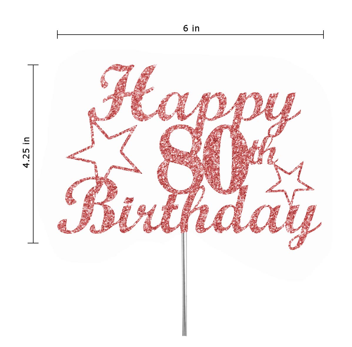 80 Birthday Rose Gold Glitter Cake Topper, 80th Party Decorations Ideas, Premium Quality Decoration, Sturdy Doubled Sided Glitter, Acrylic Stick. Made in USA