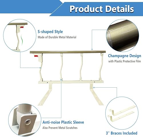 Miniatura 2 de Riel de cama plegable, Rieles de noche de seguridad para adultos mayores, Barandilla de cama para personas mayores, Barandilla de mano de asistencia