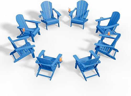 Miniatura 4 de Juego de 2 Sillas Plegables Adirondack, Sillas de Patio de HDPE para Todo Clima para Exteriores, Patio, Césped, Jardín, Terraza del Patio Trasero,
