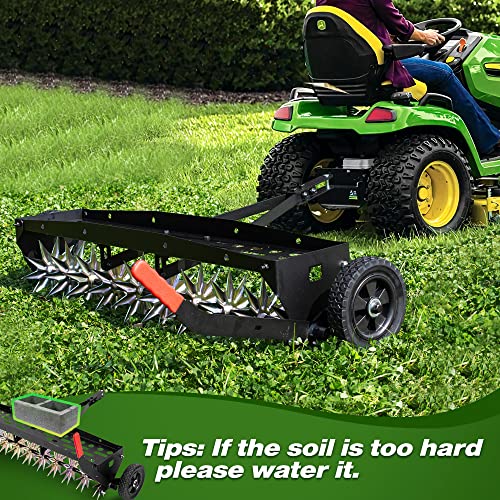 Suchtale 40-Inch Tow Behind Spike Aerator with Galvanized Steel Tines, Durable Lawn Aerator Soil Penetrator Spikes Tractor with Extra-Wide Tow Bar for Lawn and Farm, Black