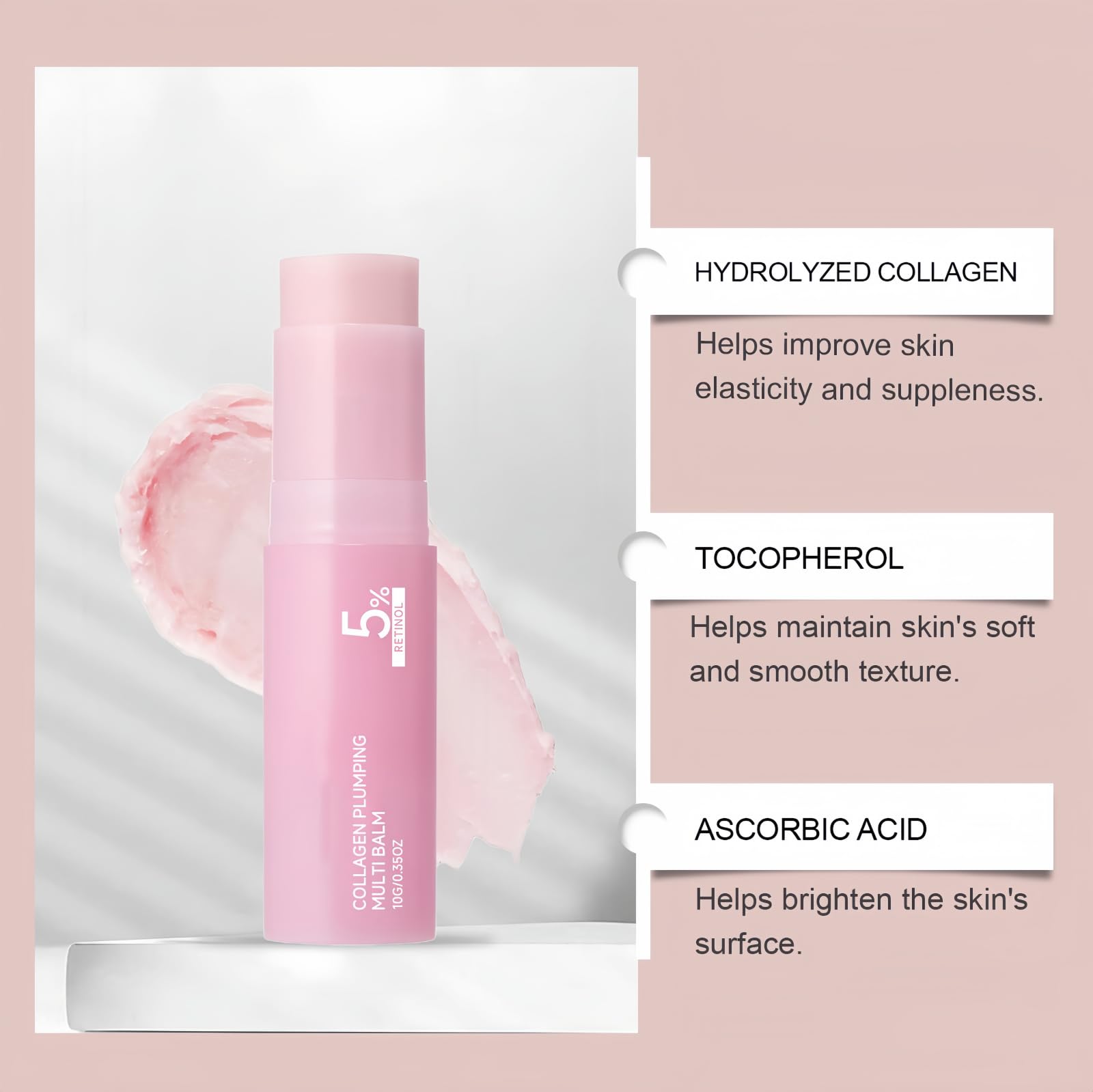 Stick contouring viso Pink Collagen Volume Multi Balm, antirughe e idratante, ammorbidisce le linee sottili, rassoda la pelle, balsamo idratante per viso e collo, base per il trucco Labbra