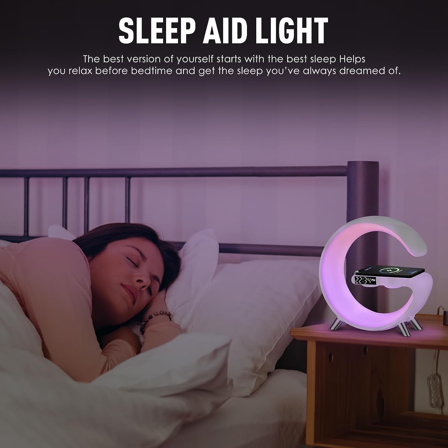 Lampada da tavolo a LED intelligente, caricabatterie wireless 4 in 1, luce notturna, sveglia, altoparlante Bluetooth con controllo app, lampada da comodino con stazione di ricarica per camera da letto