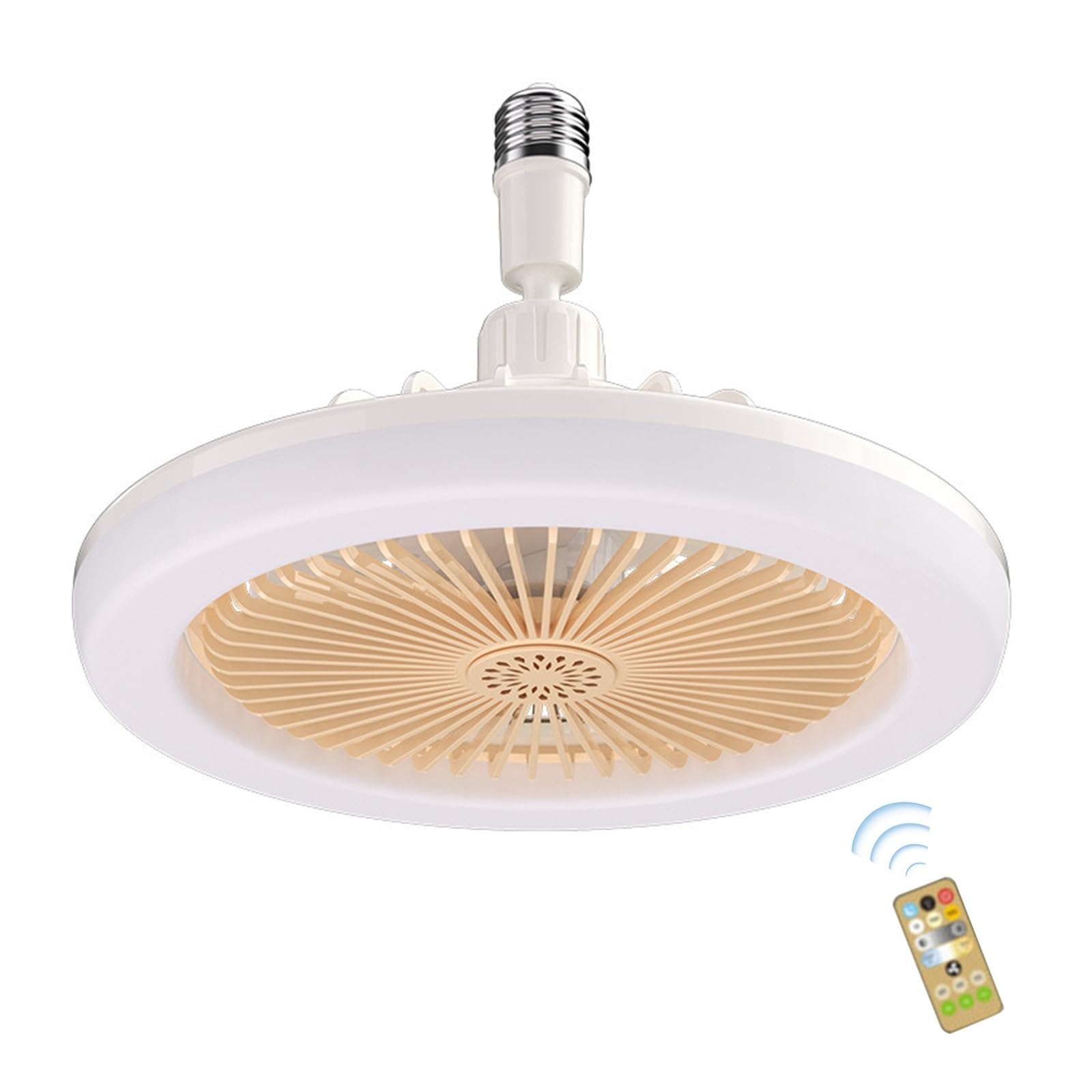 TRDEWR Ceiling Fan Light Electric Fan Light E27 Lamp Holder 360 Head Shaking Dimmable 3-Speed Wind for Home Children Room Good Light and Shadow Effects(Yellow)