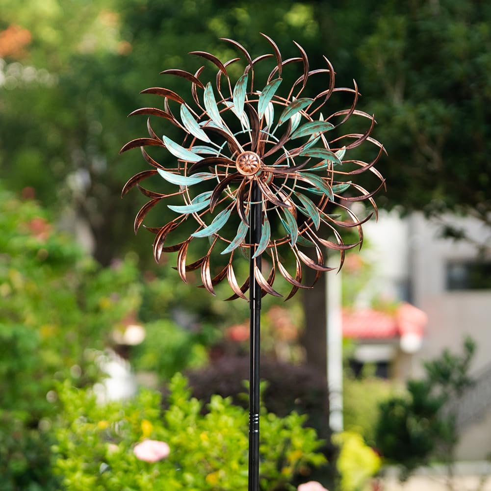 Stargarden Large Metal Wind Spinners, 20'' Dia Kinetic Wind Sculptures, 6Layers Windmill Metal Yard Art Garden Decor