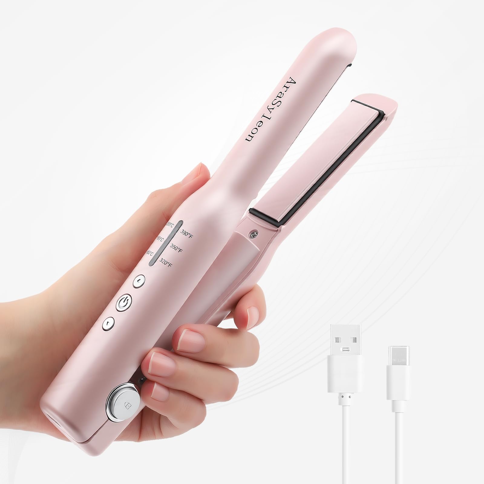 Piastra per capelli senza fili, da viaggio, per capelli corti, rosa | Mini ferro piatto portatile portatile ricaricabile da viaggio compatto