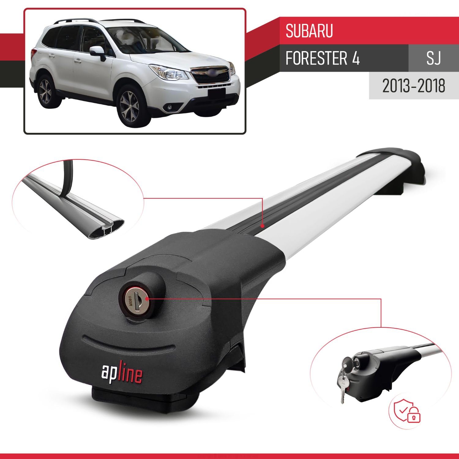 Compatibile con Subaru Forester 4 (SJ) 2013-2018 Modello ACE-1 Barre Tetto Portapacchi Auto Barre Portatutto Grigio Alluminio 2 Barre