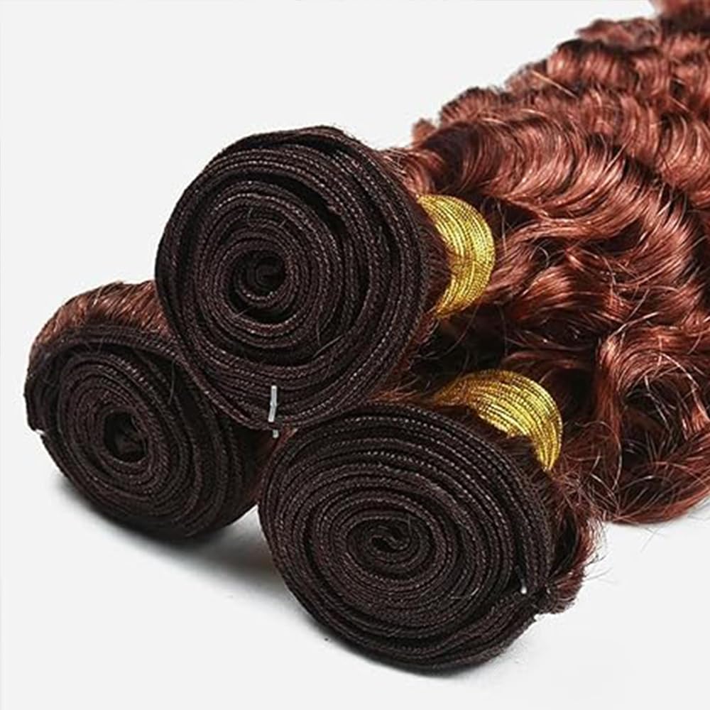 Deep Wave Bundles Human Hair ExtensionsExtension Cheveux Naturel Perruque Femme Unprocessed Brazilian Virgin Hair Weave #33 Reddish Brown 3 Bundles Total 300g 16 18 20 Inch