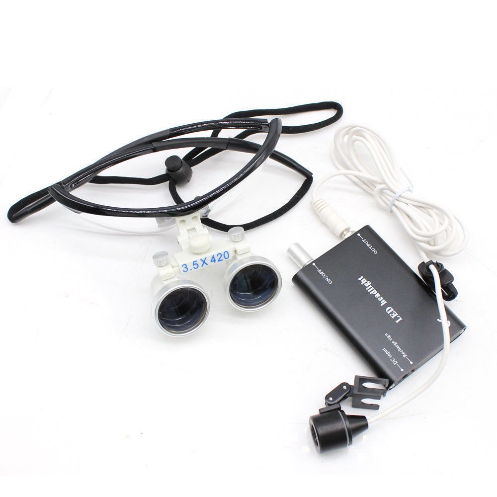 BoNew Dental Loupes Binokularlupen Kopflupe Lupenbrille LED Headlight Beleuchtung 3.5×420MM