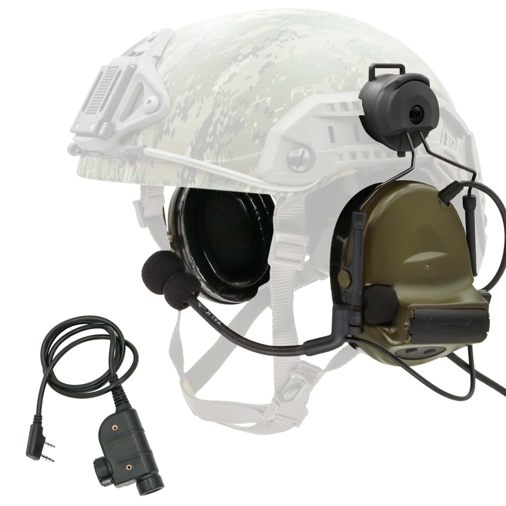 TSVISIONCORE COMTA 2 Helmet-Type Tactical Headset with U94 PTT 2pin，Noise Canceling Headphones，for Airsoft Hunting Shooting（Green）