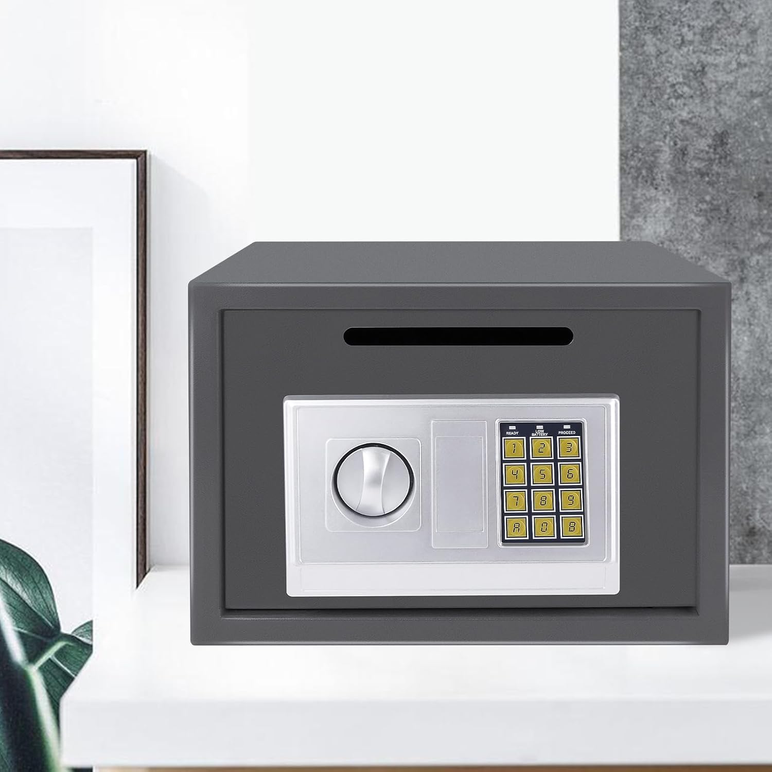 16L Home Digital Steel Safe Fireproof Electronic Cabinet Password Security Safe Money Cash Deposit Box with Key Anti-theft Safes Box Wall Mounted for Money Document Jewelry Passport, 25x35x25cm, Grey