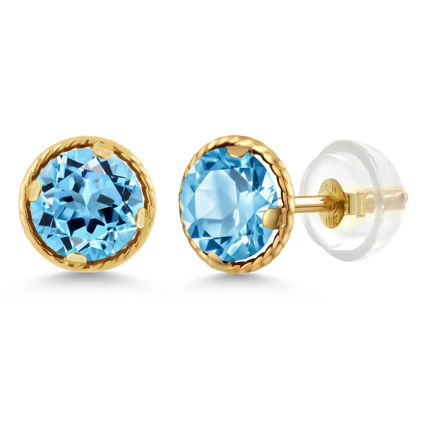 Gem Stone King 14K Yellow Gold Gemstone Birthstone Stud Earrings | Round 5MM | Gold Earrings For Women Men