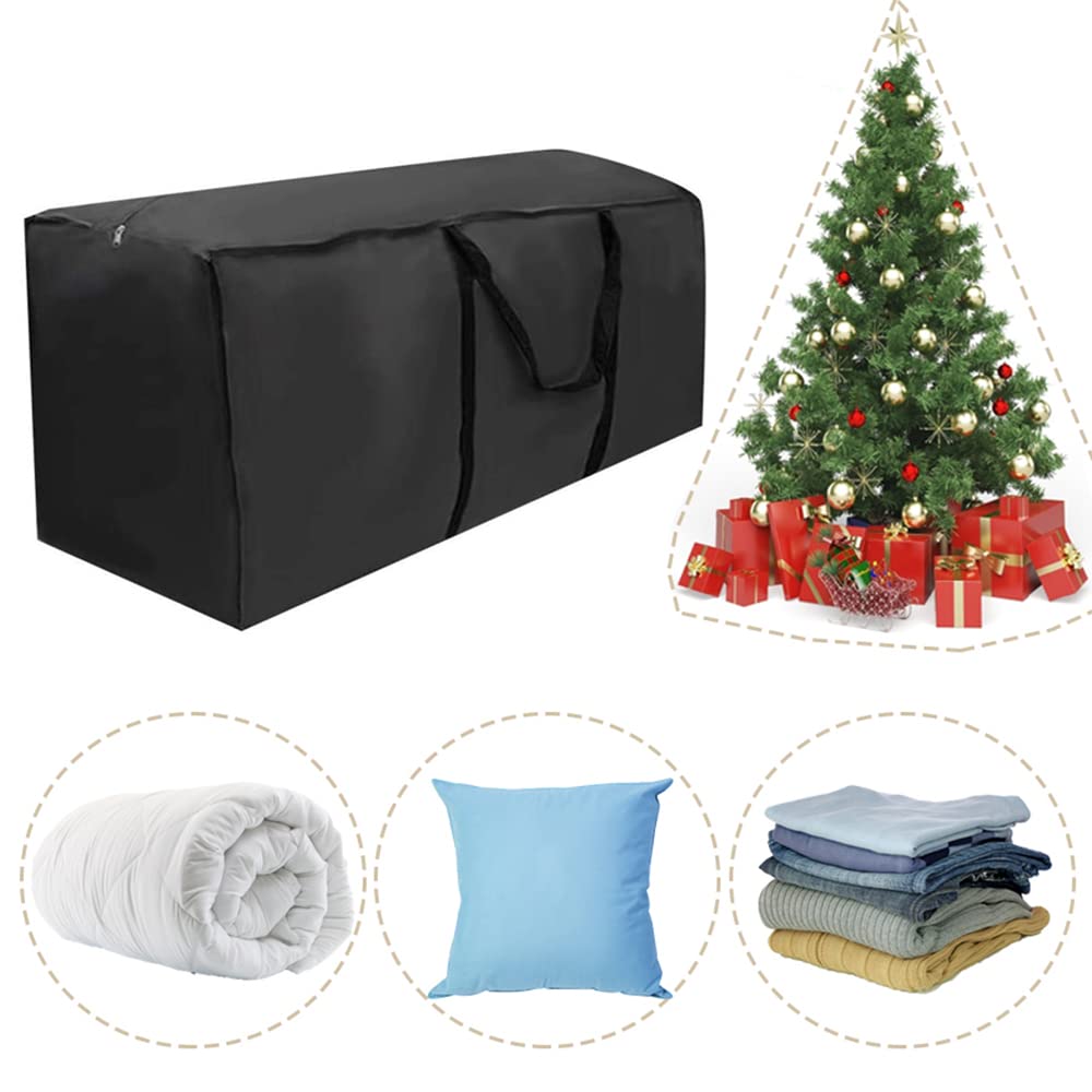 Sac De Rangement Coussins Jardin 122x39x55 Cm – Housse Imperméable 210D Oxford, Protection Meubles Extérieur & Sapin De Noël