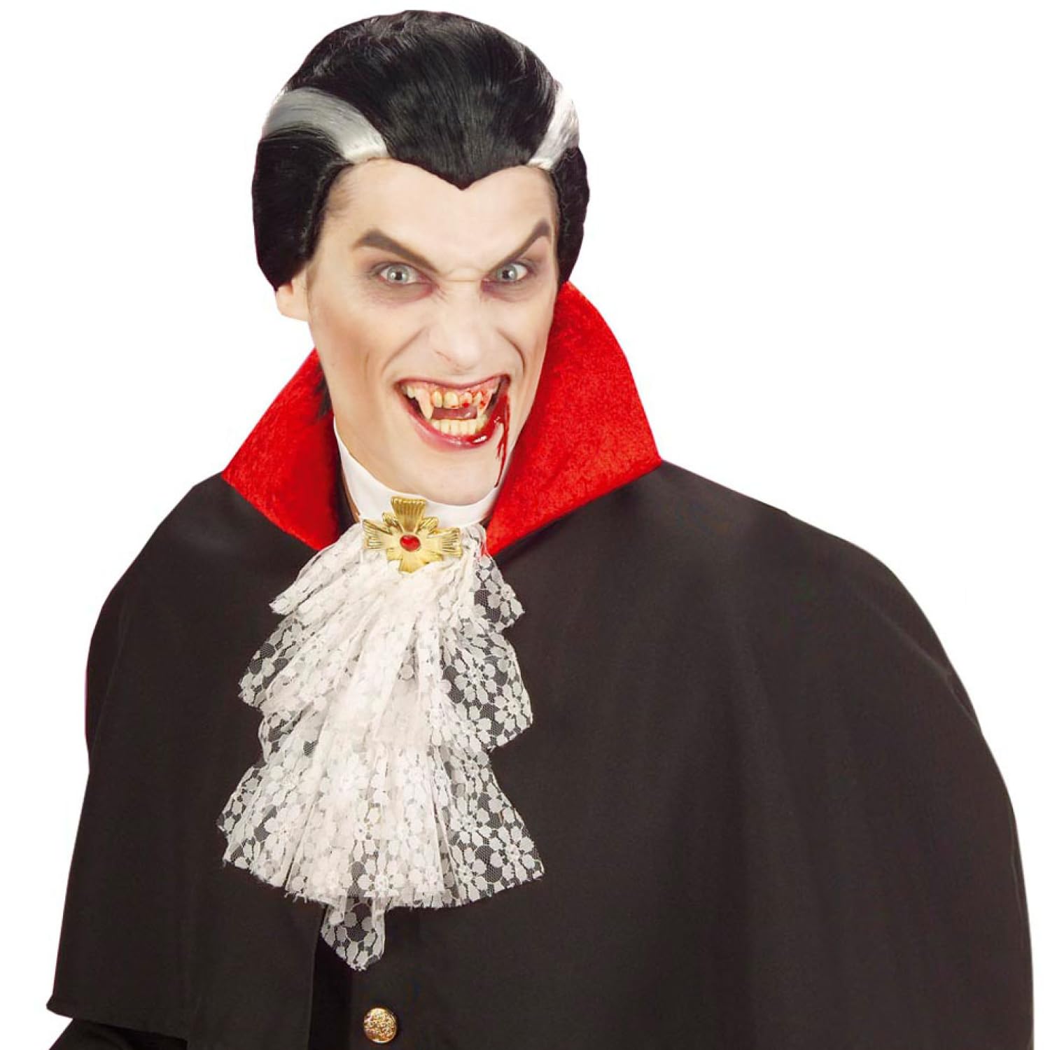 COM-FOUR® 5-czesciowy zestaw do makijazu na Halloween - akcesoria do kostiumu wampira z zebami wampira, sztuczna krwia, gabka, koralikami samoprzylepnymi i paleta do makijazu