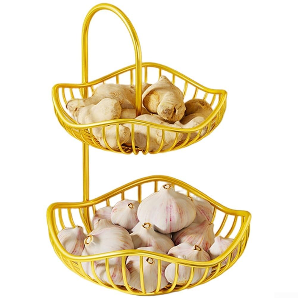 Support en métal à 2 couches haut de gamme pour fruits et légumes de cuisine