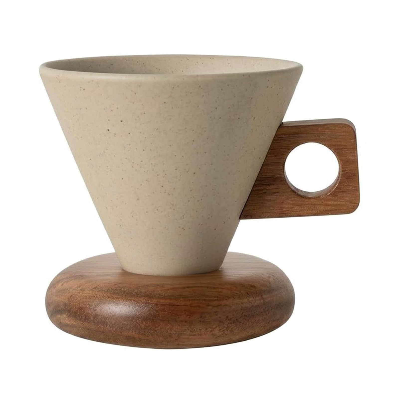 NRVTRE Ceramic Coffee Cup Stand Set for Beverage Warmth Microwave Safe Dishwasher Safe Easy to Hold Perfect Present Wood Base Coffee Cup