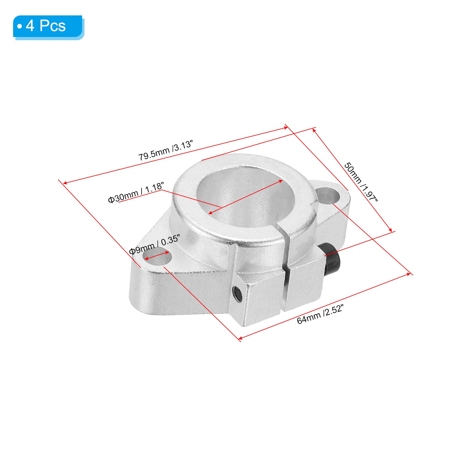 PATIKIL Support de Guidage à Serrage Linéaire en Aluminium Shf30, 4 Pièces pour Arbre de 30 mm de Diamètre