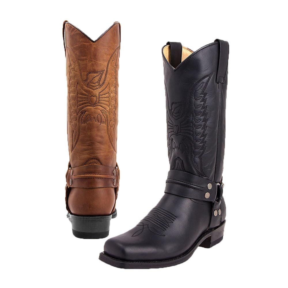 Bottes D'équitation Steampunk Chaussures Rétro à Mi-Mollet En Cuir PU Bottes De Cow-Boy Occidentales à Bout Carré Pour Hommes