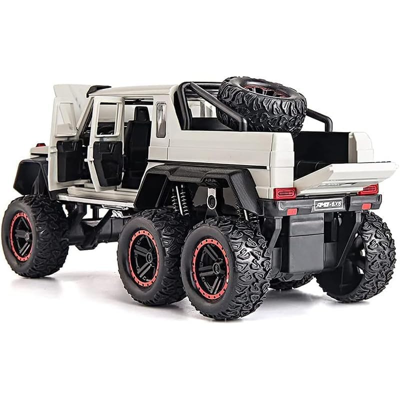 Image of Kids Model 1:24 AMG 6X6 Die Cast Metal Car Pull Back Action Opening Doors with Realistic Engine Sound Lights Toy Car Gift for Boys - White