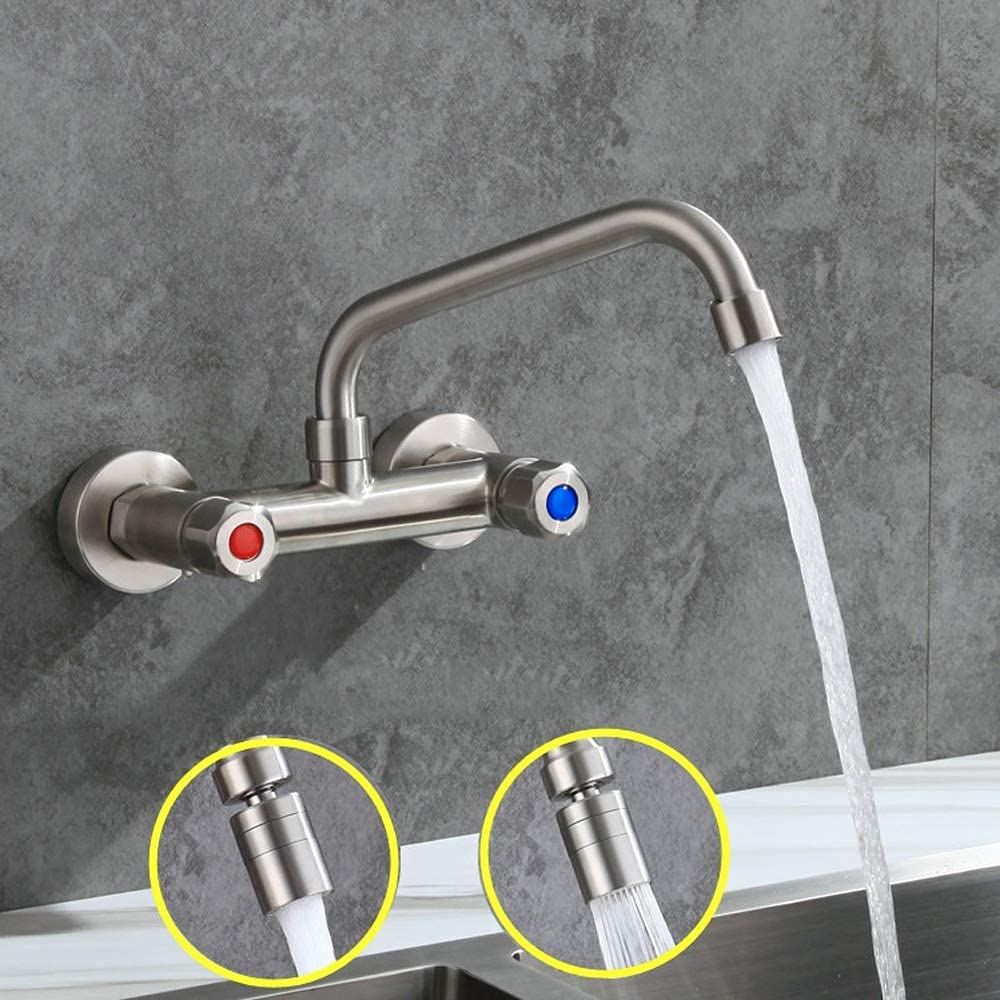 SaryEdge Faucets,in-Wall Hot and Cold Double Hole Faucet Kitchen 304 Stainless Steel Mop Pool Sink Rotate Taps,C,C,A,A