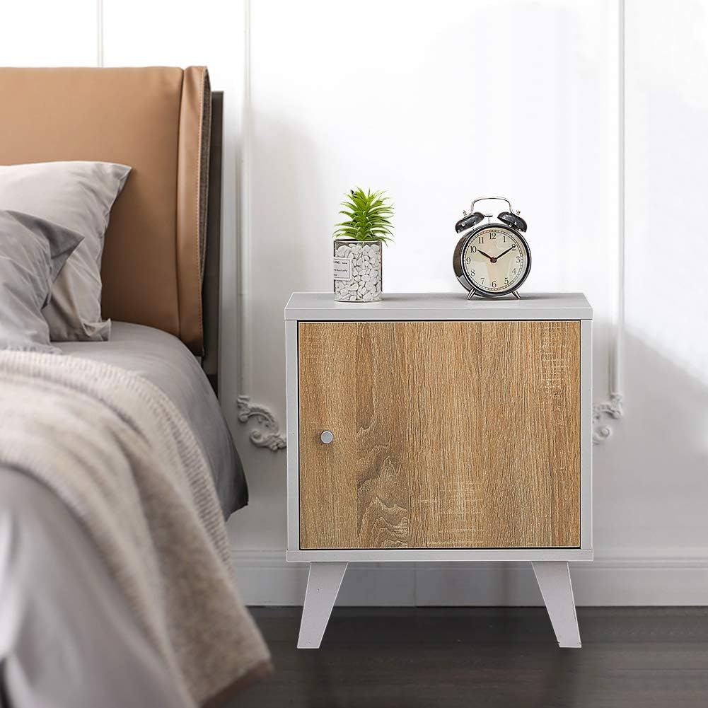 TUKAILAi 1 Door Bedside Table Nightstand White Small Multifunctional Simple Bedroom Furniture Wood Grain Color