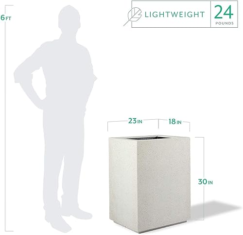 Miniatura 7 de PolyStone Cozumel - Maceta alta y moderna en columnas para exteriores e interiores, 23 pulgadas de largo x 18 pulgadas de ancho x 30 pulgadas de