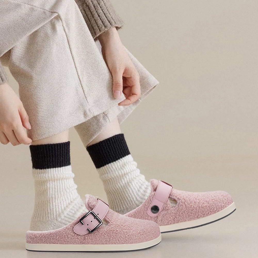 Pantofole da Donna Uomo Invernali Calde Pelliccia Zoccoli e Sabot Scarpe da Giardino Comode Ciabatte Pelose Indoor Outdoor,Rosa,38 EU