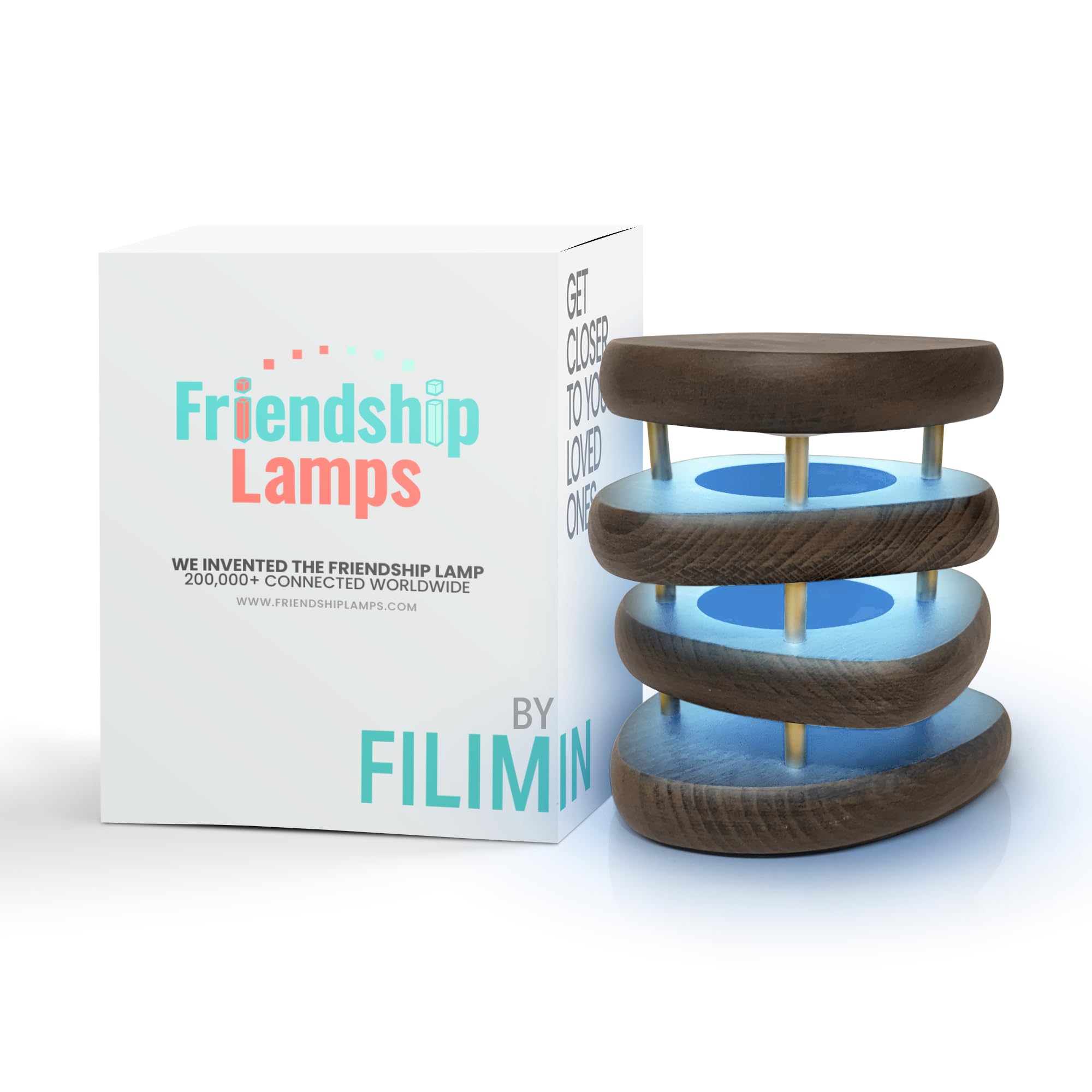 Friendship Lamps Kona Gold Mid-Century Knotty Alder Wood Design Handmade in USA - Wi-Fi Touch Lamp LED Light