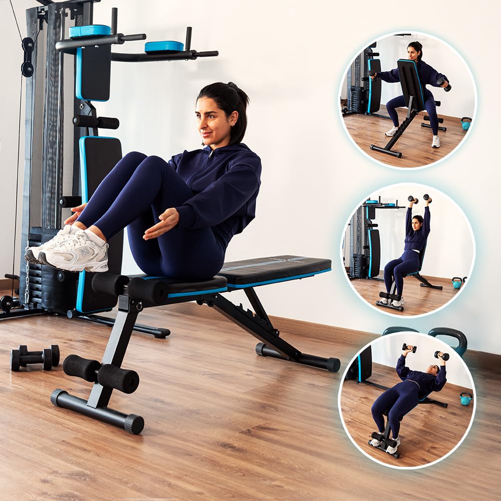 Cecotec Banco Musculación Plegable y Acolchado, Gimnasio en Casa, Drumfit Setup 7000. Ajustable en 7 Niveles, Reclinable hasta 180º, Almohadillas Antideslizantes, Entrenamiento Cuerpo Completo