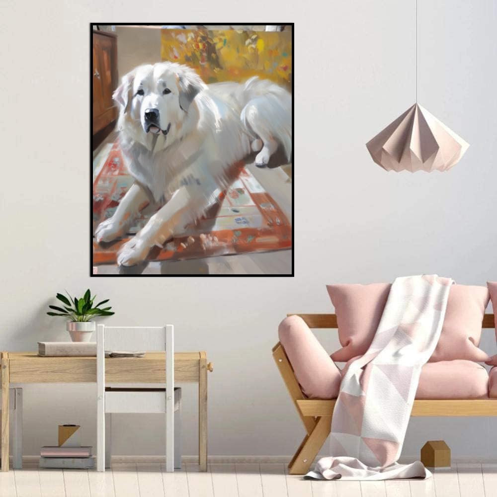 DIY Paint by Numbers Great Pyrenees Dog on Canvas Painting Kits for Adult, Beginner Oil Painting Kits Gift 20x24inch(50x60cm) Frameless