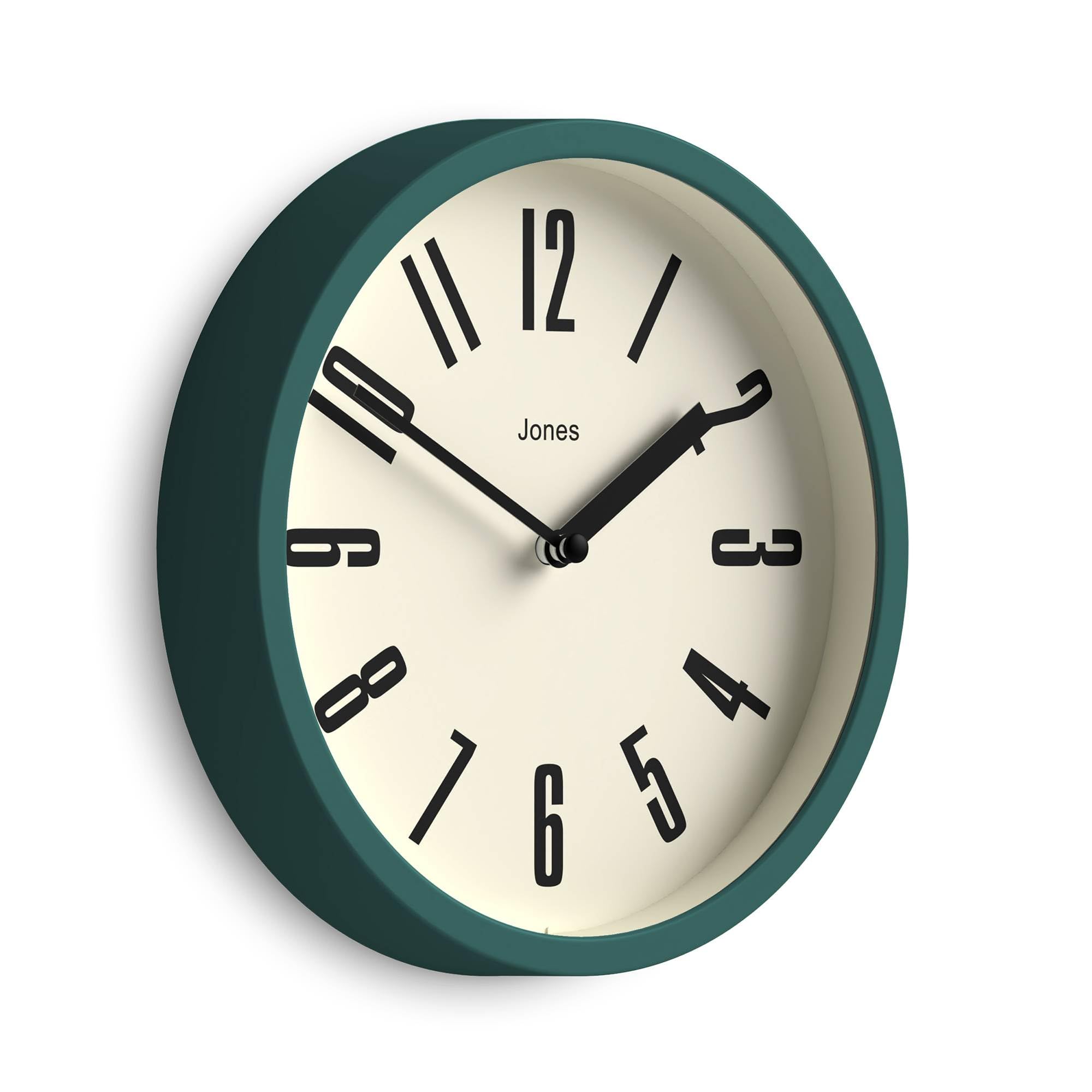 Jones Clocks Eden Green Jones Clocks® Hot Tub Wall Clock | Small Retro Round Clock | 20Cm | Dark Green | Easy To Read Numbers | Ideal For Kitchen, Office, Kid’s Room, Large Or Small Space